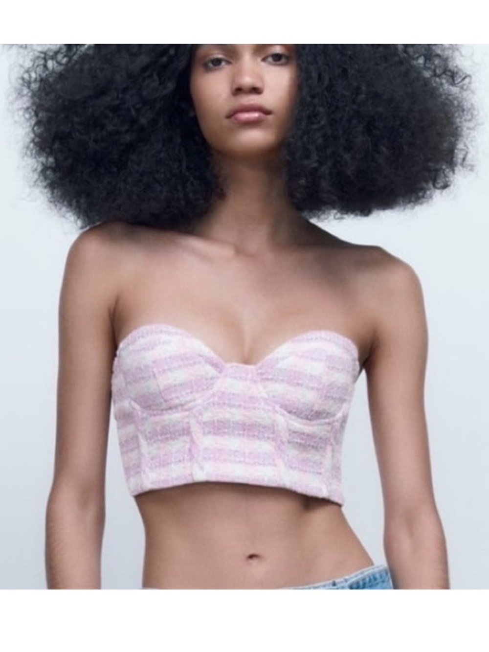 Zara Pink Tweed Strapless Crop Bustier